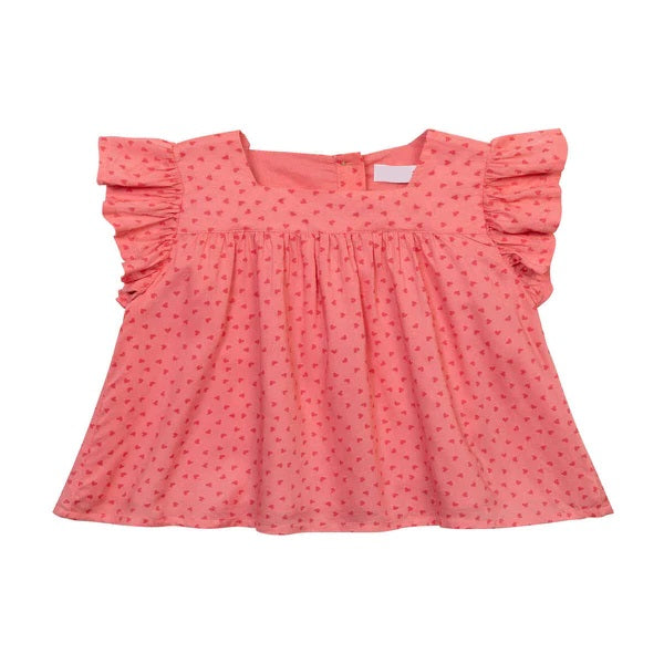 Minoti Ruffle Trim Pink-Coral Top and White Basic Paperbag Waist Twill Shorts