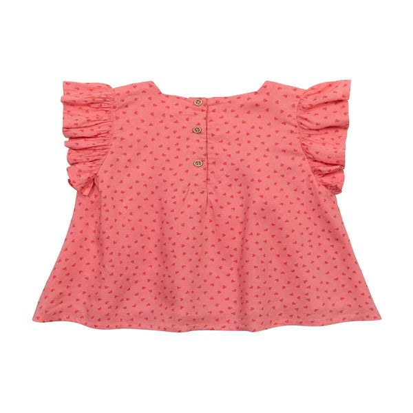 Minoti Ruffle Trim Pink-Coral Top and White Basic Paperbag Waist Twill Shorts