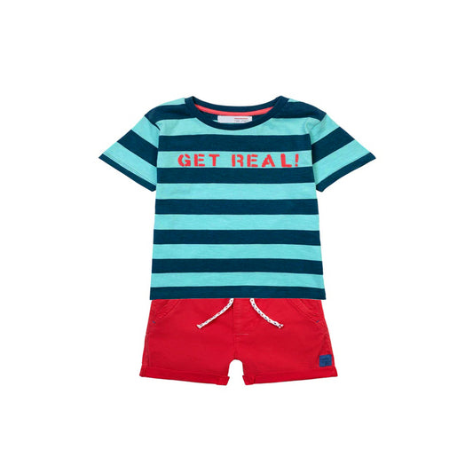 Minoti Set Get Real Striped T-shirt and Red Adjustable Shorts