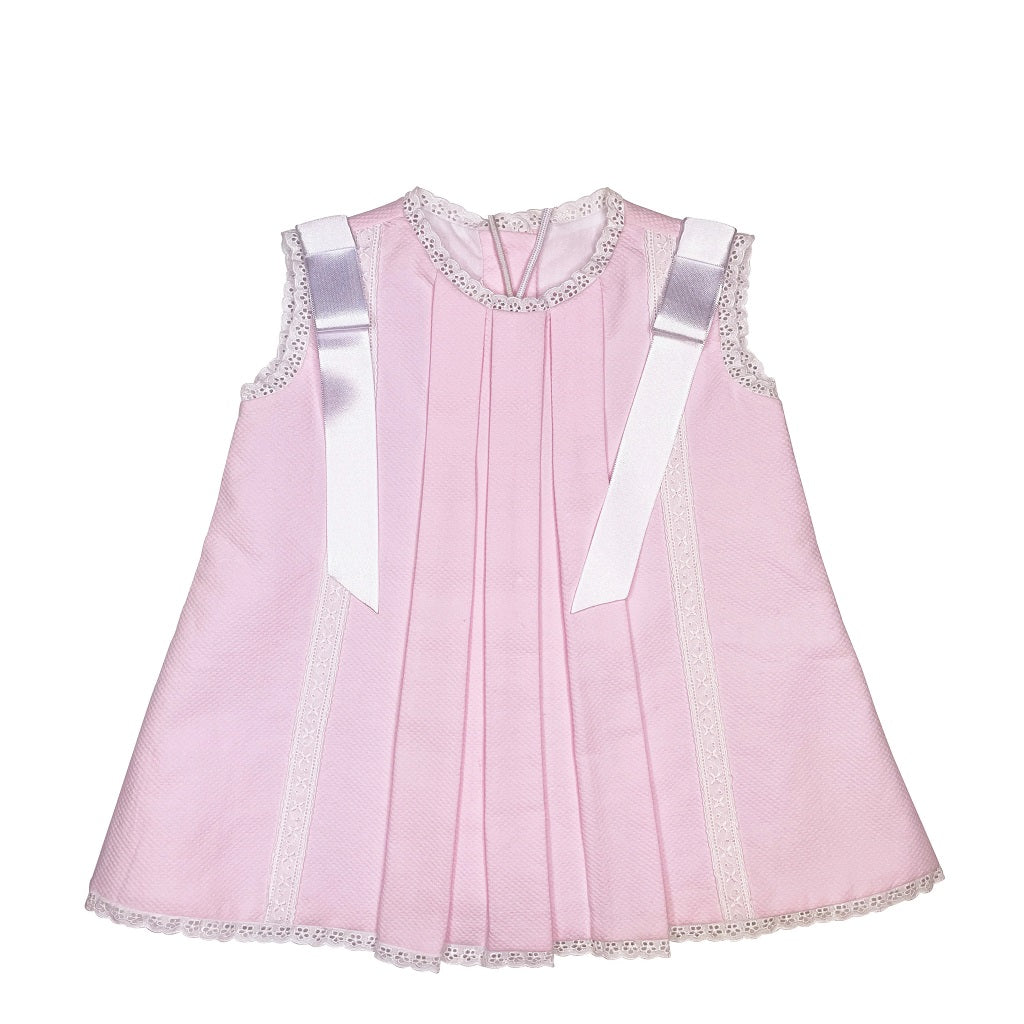 Karela Kids Vestido Ella Rosa y Bordado Blanco Ref.435