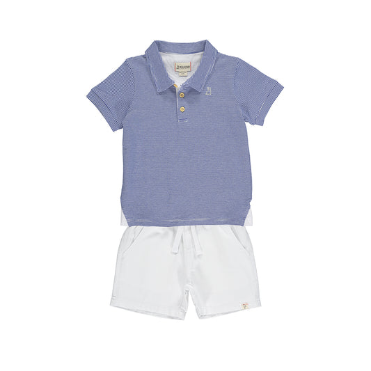 Me & Henry Royal Blue/White Stripe Starboard Polo and White Twill Shorts