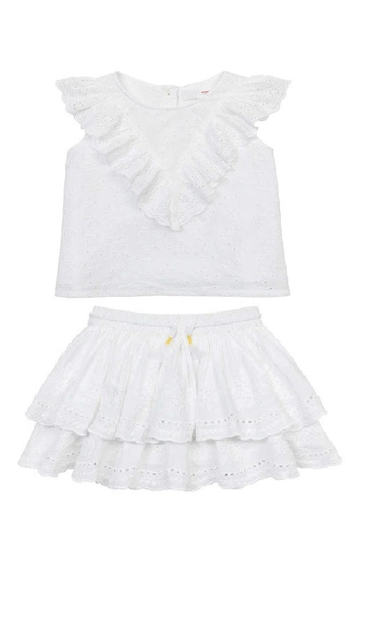 Minoti Ruffle White Top and White Tiered Skirt