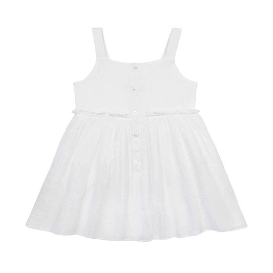 Minoti Sleeveless White Cotton Dress With Frill Details