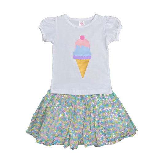 Sparkle Sisters Set Camisa Helado y Falda Tutu Multicolor Pastel
