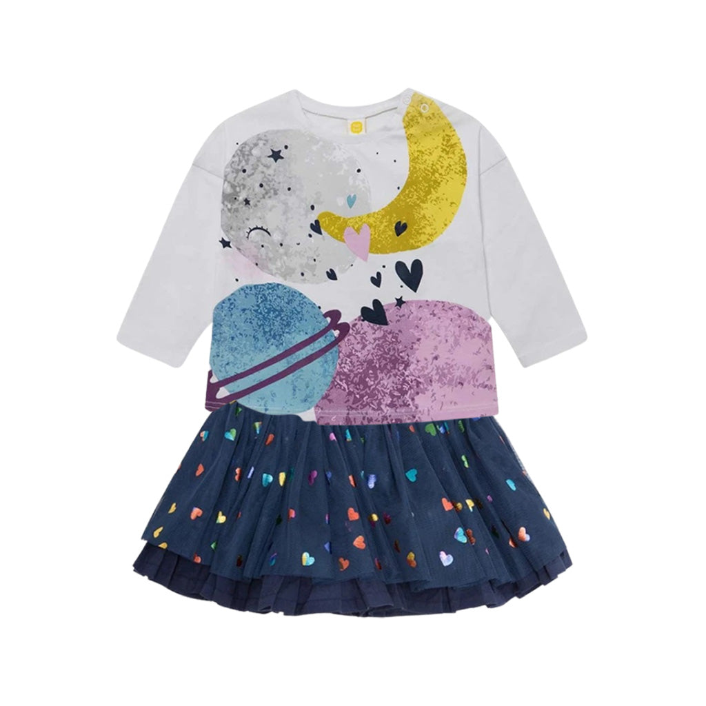 TucTuc Galaxy Friends Moon Long Sleeve T-Shirt and Tull Skirt Set