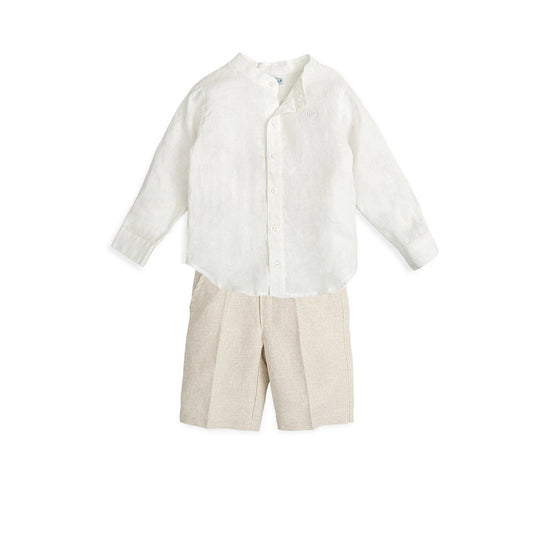 Tutto Piccolo Camisa Manga Larga y Bermuda Shorts- Blanco Químico