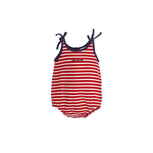 Tutto Piccolo Short Sleeve Baby Romper - Red Stripes