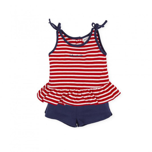 Tutto Piccolo Sleeveless Shirt and Navy Shorts 2 Piece Set - Red