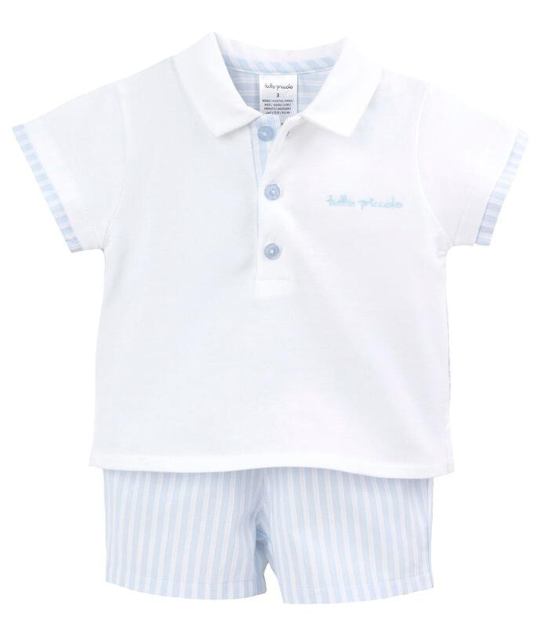 Tutto Piccolo Set 2 Piezas Polo Blanco y Short Rayado Azul Celeste