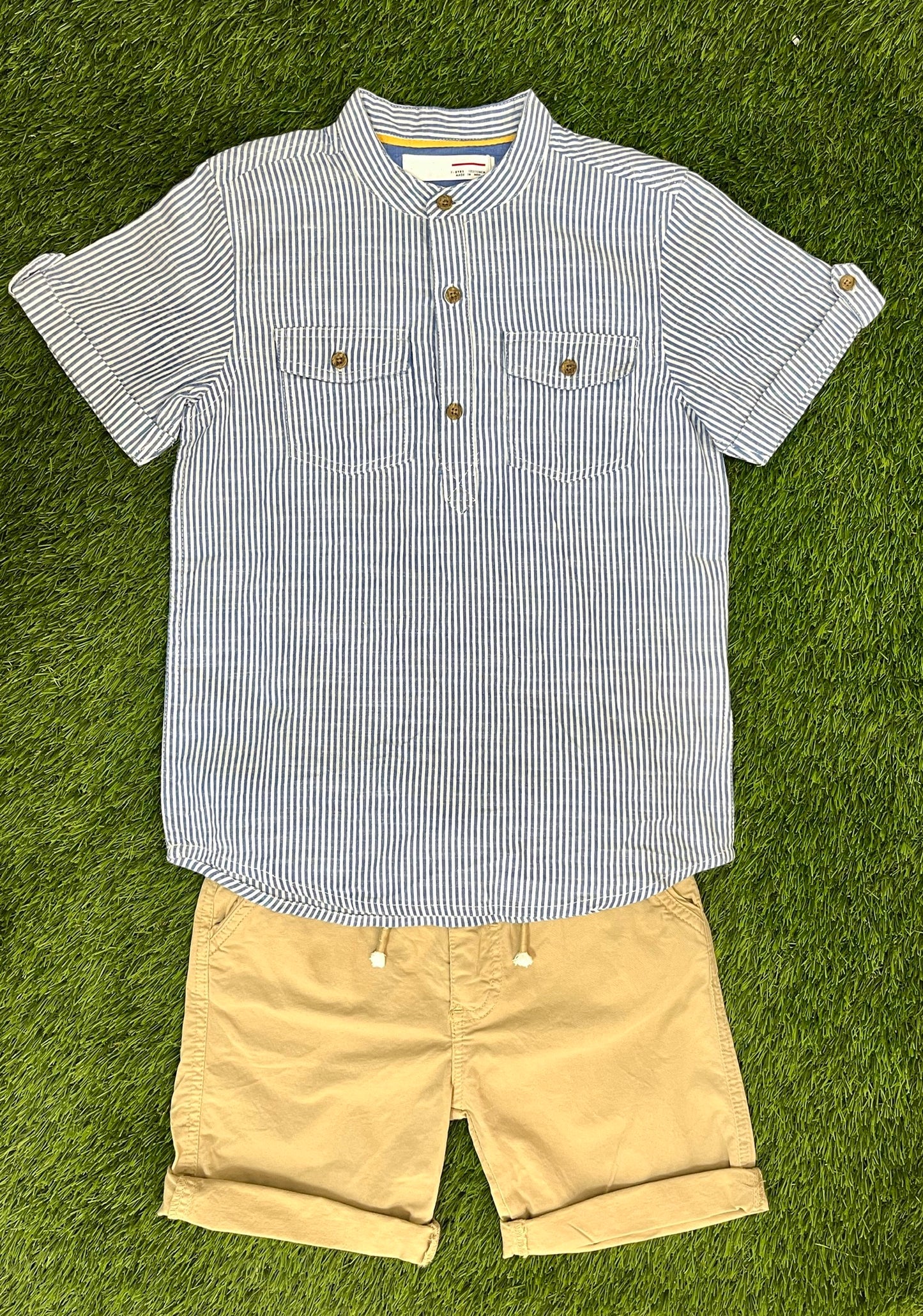 Minoti Set Cali Camisa Manga Corta de Rayas y Short Khaki