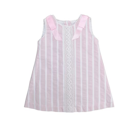 Karela Kids Pink Striped Dress with Embroidered Front Ref. 10517